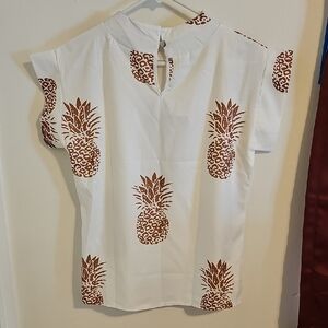 White Top with Brown Pineapple Print